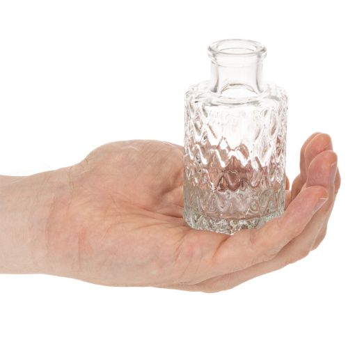 Mini glassvase med diamantmønster, liten bordvase, flaske, gjennomsiktig, 9 cm, 6 stk. | Floristik24.no