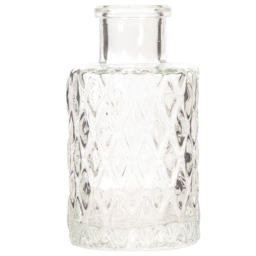 Mini glassvase med diamantmønster, liten bordvase, flaske, gjennomsiktig, 9 cm, 6 stk. | Floristik24.no