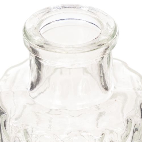 Mini glassvase med diamantmønster, liten bordvase, flaske, gjennomsiktig, 9 cm, 6 stk. | Floristik24.no