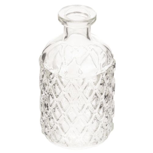 Glassflaske med diamantmønster, dekorativ flaske, vase, liten, 13 cm, 6 stk.
