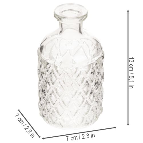 Glassflaske med diamantmønster, dekorativ flaske, vase, liten, 13 cm, 6 stk. | Floristik24.no