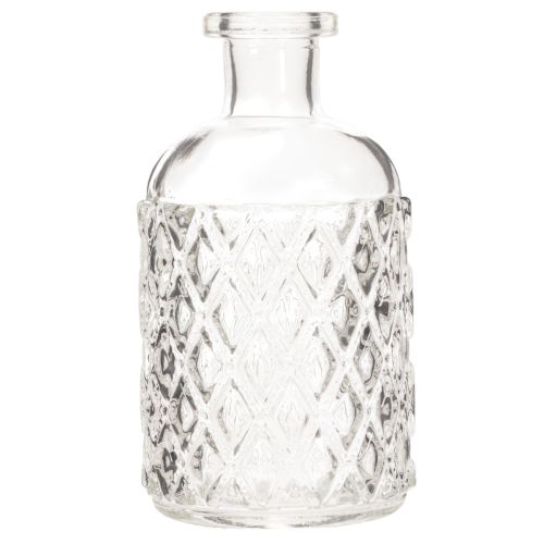 Glassflaske med diamantmønster, dekorativ flaske, vase, liten, 13 cm, 6 stk. | Floristik24.no