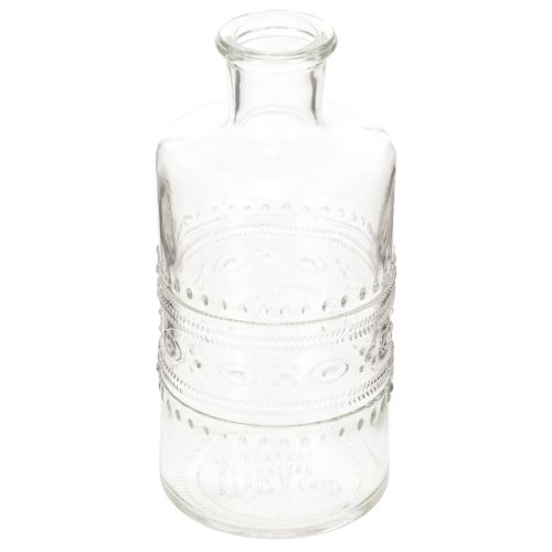 Glassflaske med mønster, sylindrisk, klar, dekorativ vase, 15 cm, 6 stk.