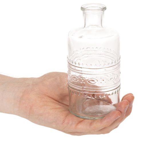 Glassflaske med mønster, sylindrisk, klar, dekorativ vase, 15 cm, 6 stk. | Floristik24.no