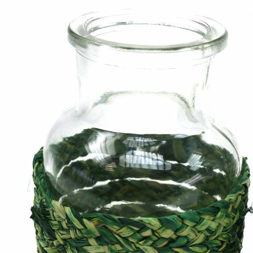 gjenstander Glassflaske med raffiagrønn H12,5cm 3stk