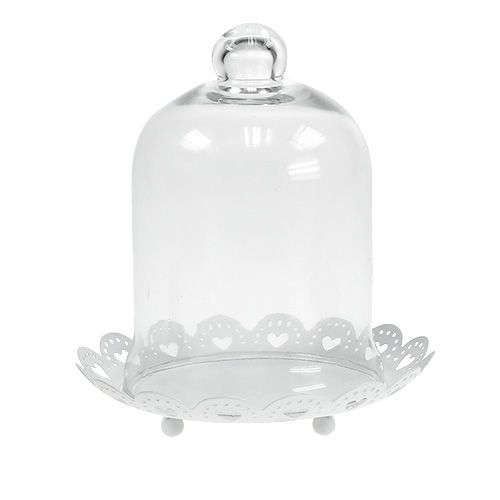 Floristik24 Glasshette med tallerken Ø15,5cm H17cm hvit