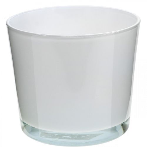 gjenstander Blomsterpotte i glass hvit plantekasse glassbalje Ø14,5cm H12,5cm