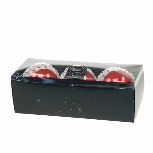 Floristik24 Glasskule rød med blonder og perler 3stk