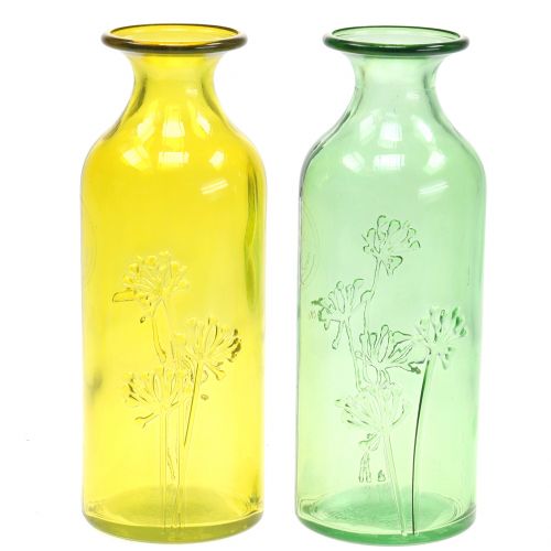 Floristik24 Vase glassflaske gul, grønn H19cm 2stk