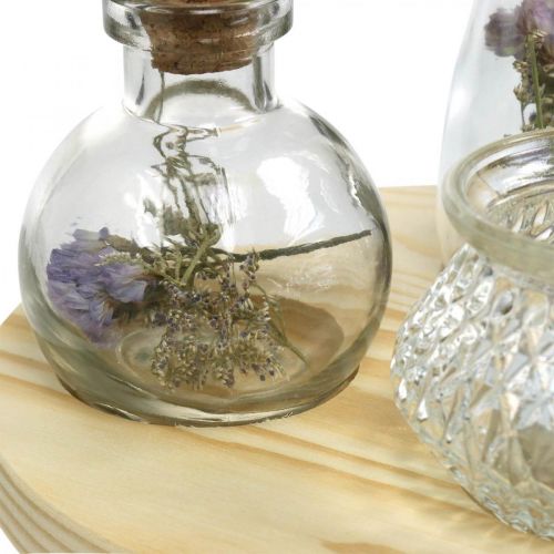 gjenstander Vase satt på trebrett, borddekorasjon med tørkede blomster, lanterne natur, transparent Ø18cm