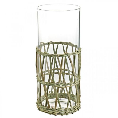 Glassvase sylinder flettet gress dekorativ vase Ø8cm H21,5cm