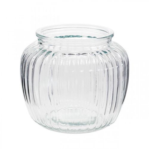 Floristik24 Vase i ribbet glass Ø11cm H10cm