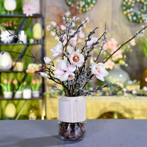 Glassvase med dekorative trevase for tørr blomsterhandel H20cm