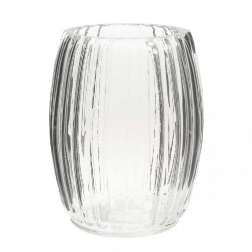 Glassvase med riller, klarglasslykt H15cm Ø11,5cm