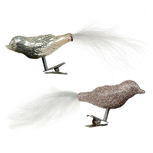 Floristik24 Glassfugl på klips krem 7,5cm 3stk