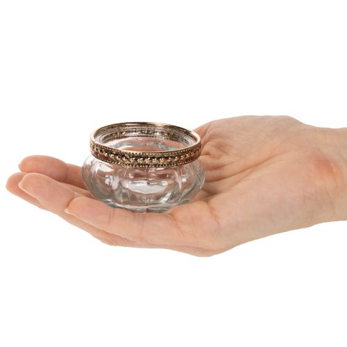 Telysholdere i glass med dekorativ metallkant, 6 cm, 4 stk. | Floristik24.no