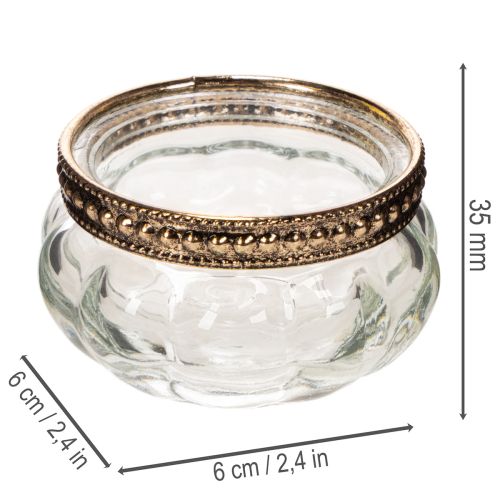 Telysholdere i glass med dekorativ metallkant, 6 cm, 4 stk. | Floristik24.no