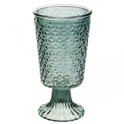 Lykt med fot, koppeglass, dekorasjonsglass grå Ø10cm H18,5cm