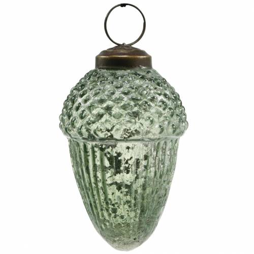 Floristik24 Tredekorasjoner eikenøtter gjennomsiktig, grønt ekte glass 9cm 3stk