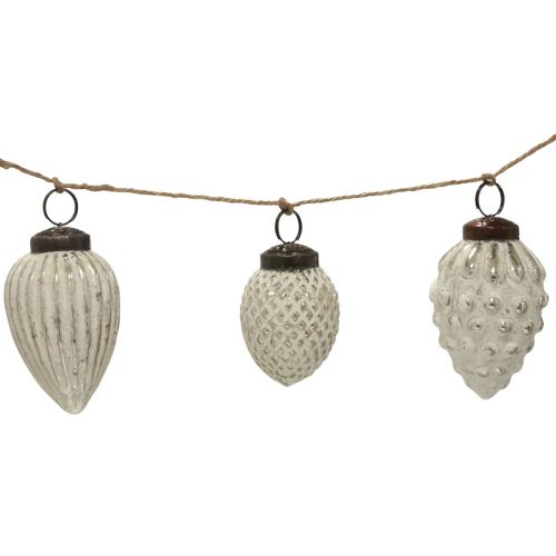 Floristik24 Glasskjegle krans hengende dekorasjon julehvit sølv 120cm