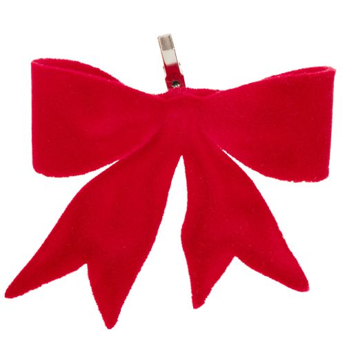 Dekorativ rød sløyfe med klips. Allsidig julepynt. 11 cm, 4 stk.