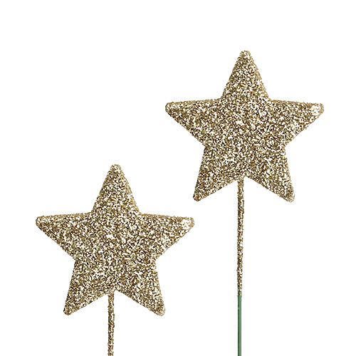 Floristik24 Glitterstjerne på tråd 4cm gull 60stk