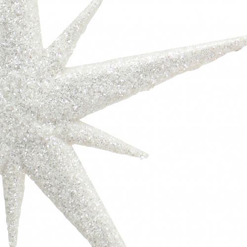 gjenstander Glitterstjerne til å henge hvit 13cm 12stk