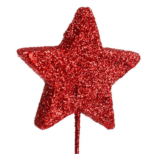 gjenstander Glitterstjerne på ledning 5cm rød L23cm 48stk