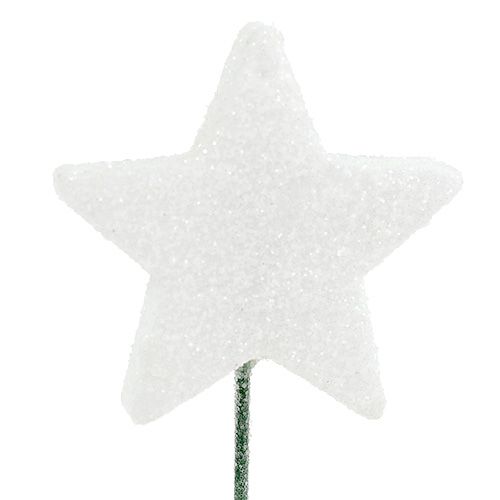 Floristik24 Glitterstjerne på tråd hvit 4cm L22cm 60stk