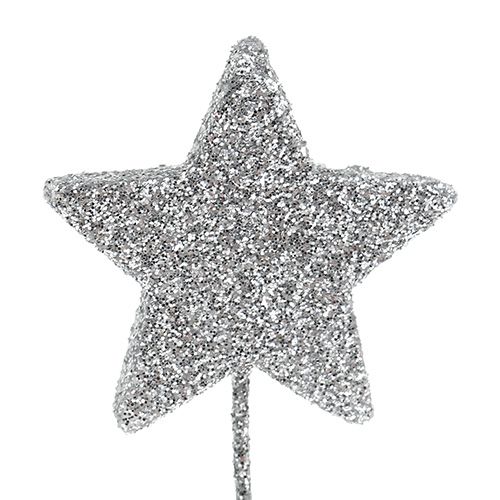 gjenstander Glitter stjerne sølv 5cm på wire L22cm 48stk