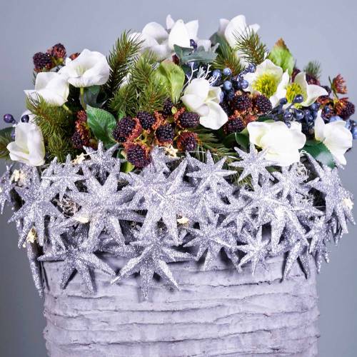 gjenstander Glitterstjerne sølv 9,5/5cm 18 stk