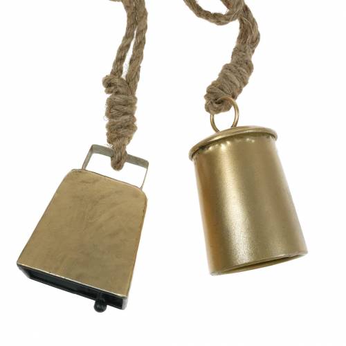 Floristik24 Cowbell sett for hengende messingmetall 8,2 / 9,5cm tau 240cm