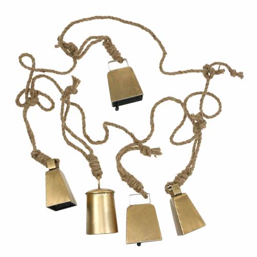 Floristik24 Cowbell sett for hengende messingmetall 8,2 / 9,5cm tau 240cm