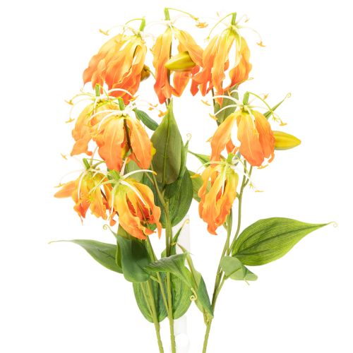 Kunstig Gloriosa oransje blomst med lange stilker til vaser 80 cm 3 stk