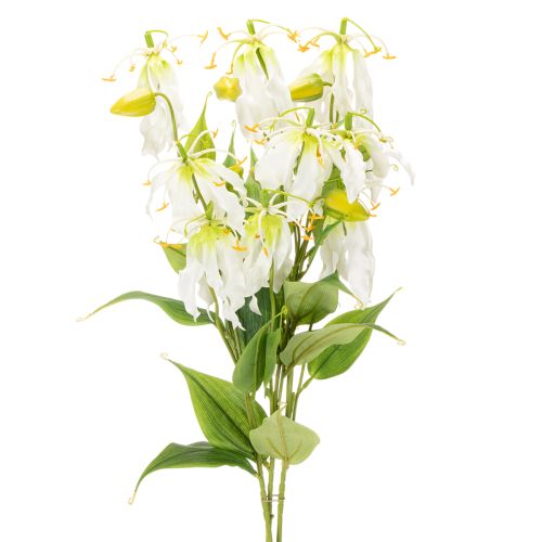 Kunstig Gloriosa-blomst, hvit og gul, elegant blomstrende gren til dekorasjon, 80 cm, 3 stk.