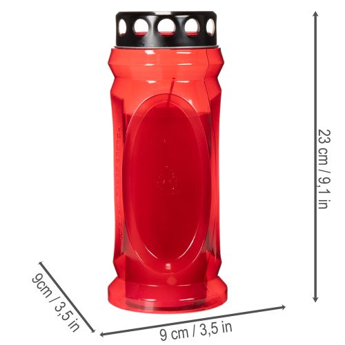 Gravlys rødt, lokk svart, minnelys 4 dager 23 cm | Floristik24.no