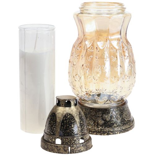 Floristik24 Grav lys glass ranker roser H26cm Ø12cm tonet gull 24-30h