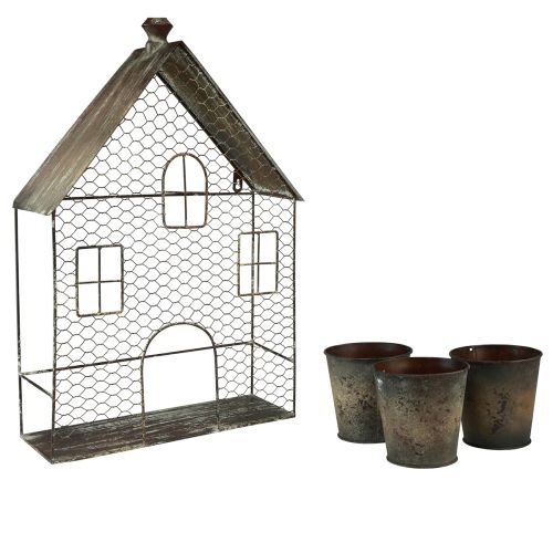 Floristik24 Hengende dekor metall dekorasjon hus veggdekor rust 3 potter 60cm