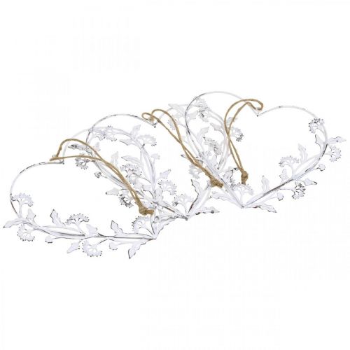 Floristik24 Dekorativt hjerte til å henge vintage løvetann metall hvit 17,5cm 3stk