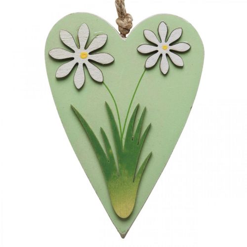 gjenstander Dekorative hjerter til å henge med blomster tregrønn, hvit 8,5×12cm 4stk