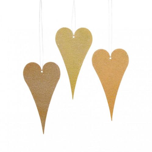 Hengende dekorasjonsvindu metallhjerter, dekorative hjerter til å henge opp beige/gul/oransje H10cm 6stk