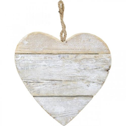 Hjerte av tre, dekorativt hjerte til oppheng, hjertedekor hvit 24cm