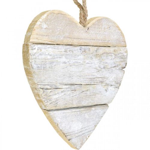 Hjerte av tre, dekorativt hjerte til oppheng, hjertedekor hvit 24cm