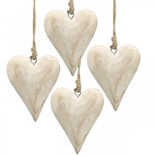 Hjerte av tre, dekorativt hjerte til oppheng, hjertedekor H10cm 4stk