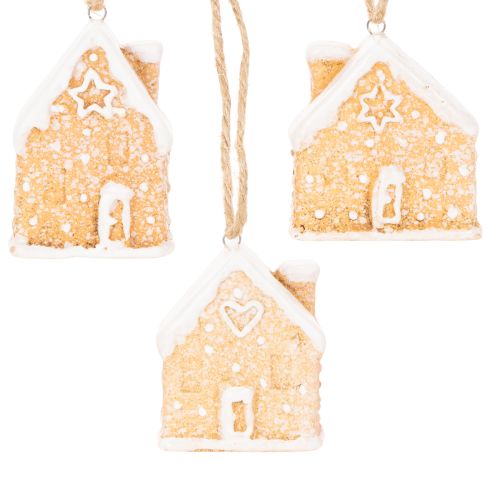 Pepperkakehus Keramikk Hengende Dekorasjon Vinter Julepynt 6cm 3stk | Floristik24.no