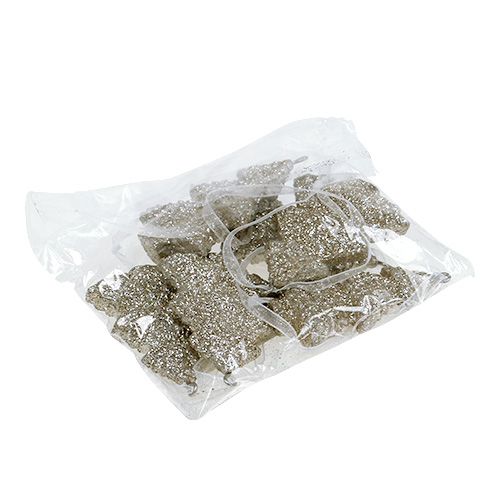 Floristik24 Hengergran med glimmer 6,5 cm champagne 6stk