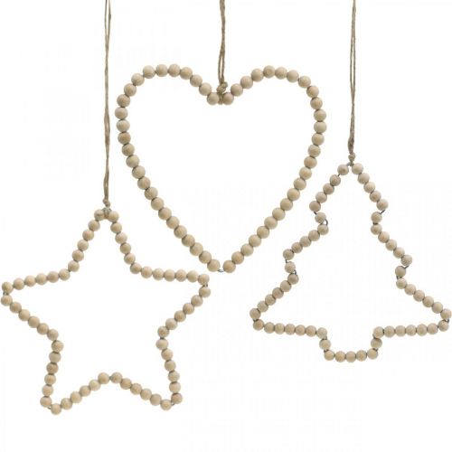 Deco henger jule treperler hjerte stjernetre H16cm 3stk