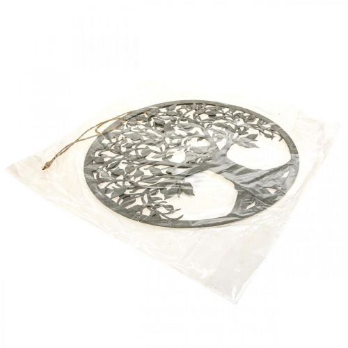 Floristik24 Vindusdekor fjær, hengende dekor metalltre grå Ø25cm 2stk