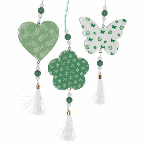 gjenstander Hengende dekorasjon hjerteblomst sommerfugl hvit, grønn tre vårdekorasjon 6stk