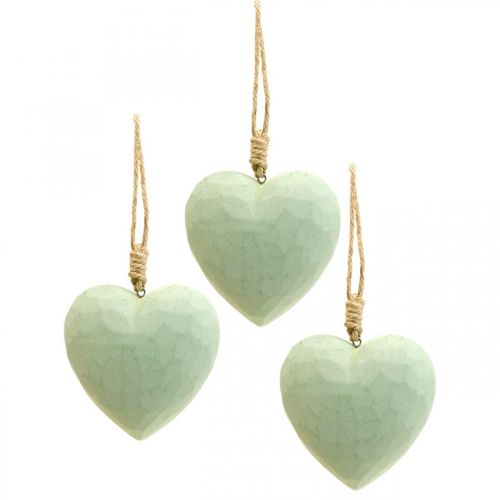 Trehjerte deco henger hjerte laget av tre deco grønn 12cm 3stk